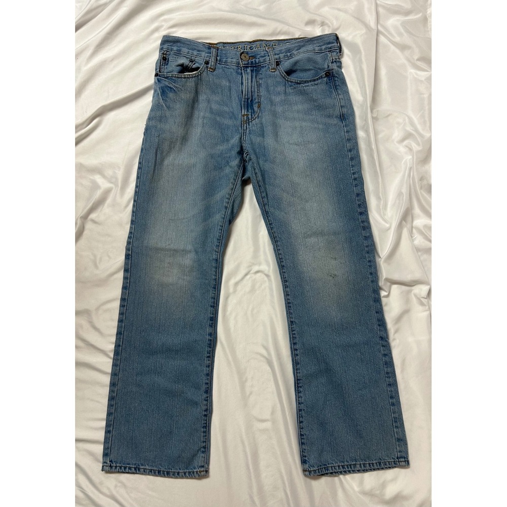 American Eagle Mens Original Boot Jeans 30x30 Light Wash Work Denim 100% Cotton